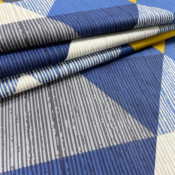 Tissu en coton - Triangles bleus et blancs grands