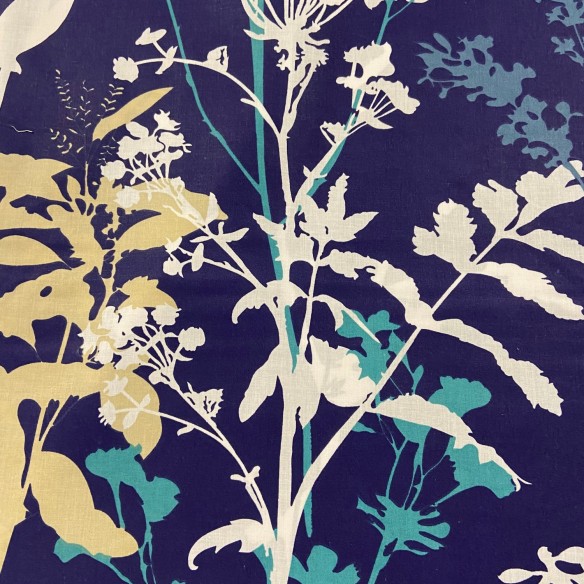 Tissu en coton - Fleurs pastels sur bleu marine