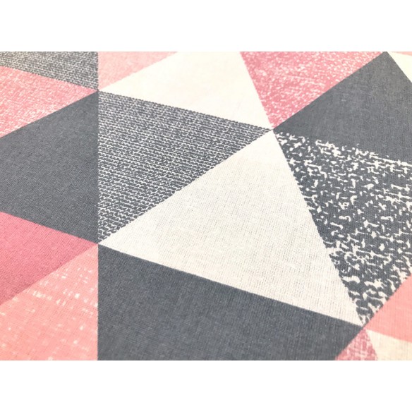 Tissu en coton - Pyramides et triangles roses