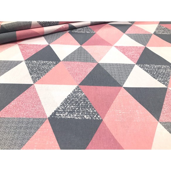 Tissu en coton - Pyramides et triangles roses