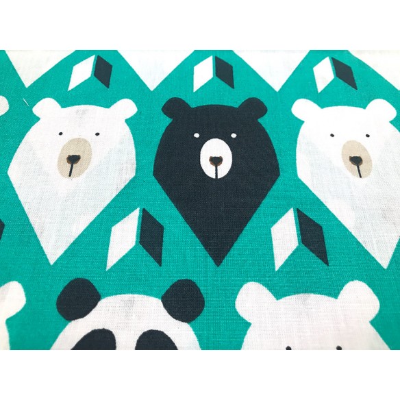 Tissu en coton - Ours et pandas sur le vert