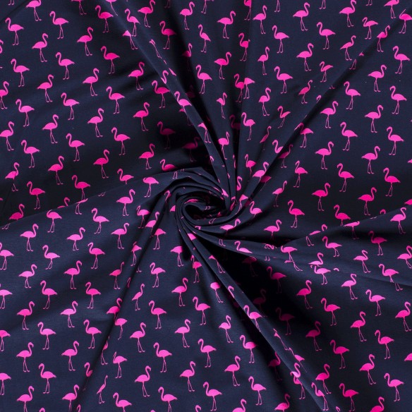 Single Jersey imprimé - Flamants roses neon sur bleu marine