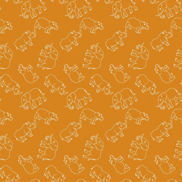 Coton PRIME - Éléphants sur orange
