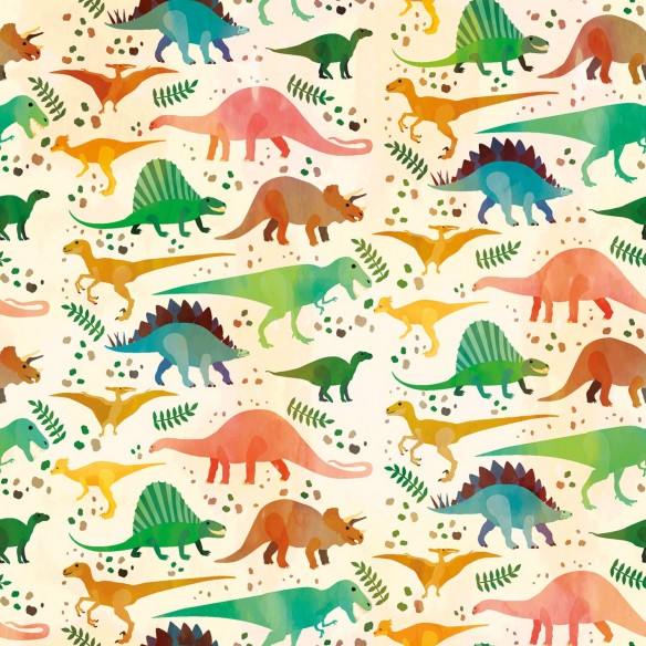 Tissu SOFTSHELL - Dinosaures colorés