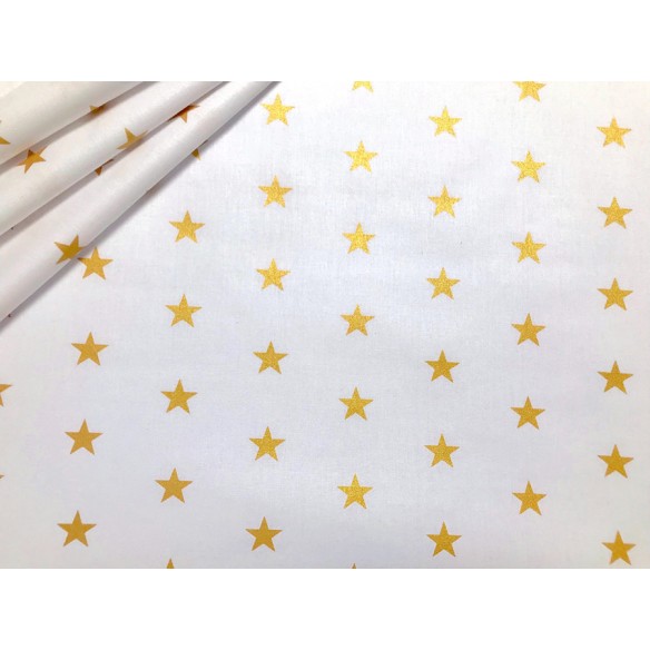 Tissu en coton - Étoiles d'or sur blanc