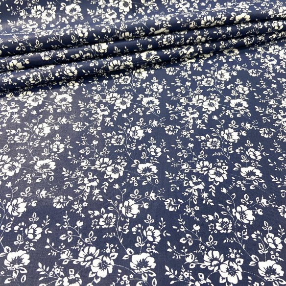 Tissu en coton - Fleurs et brindilles sur bleu marine