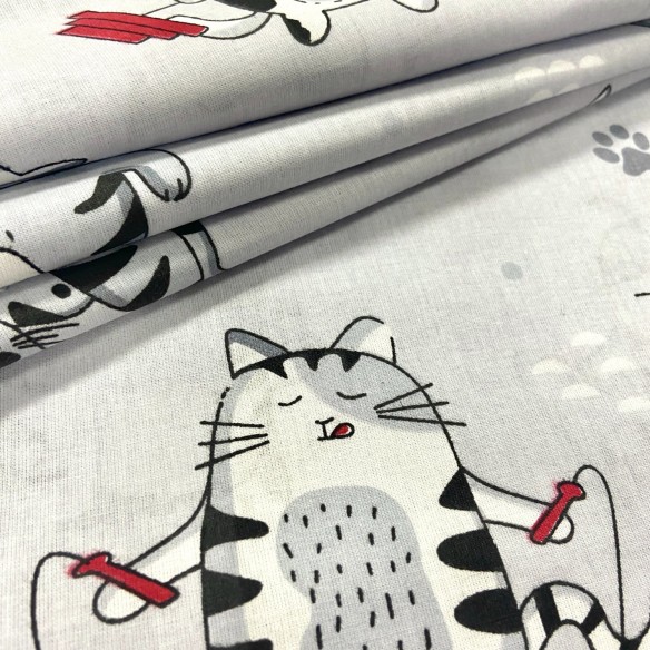 Tissu en coton - Fit chats rouges