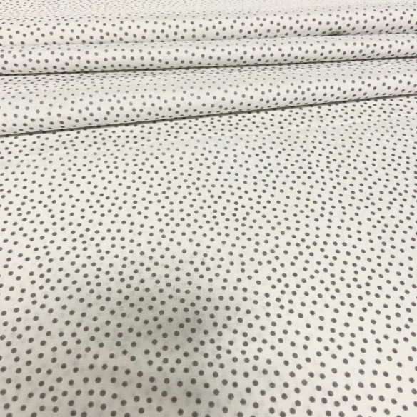 Tissu en coton - Pois gris épars sur blanc
