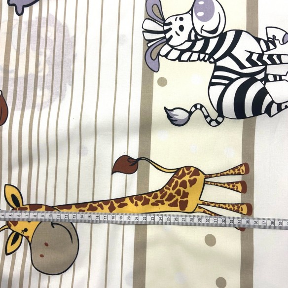 Tissu en coton - Panel girafes et éléphants