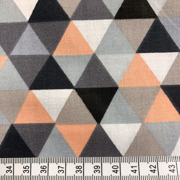 Tissu en coton - Mini triangles abricot et noir