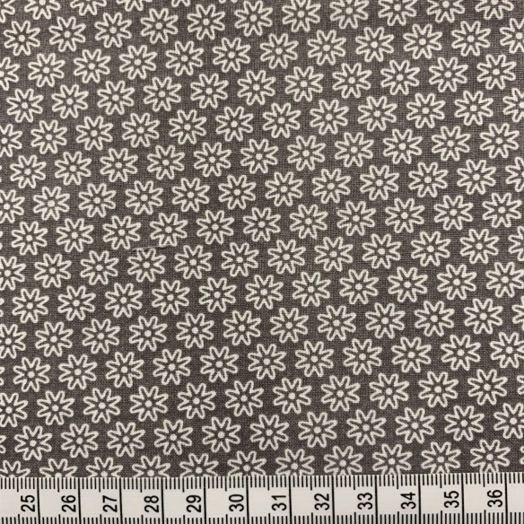 Tissu en coton - Mini fleurs blanches sur gris