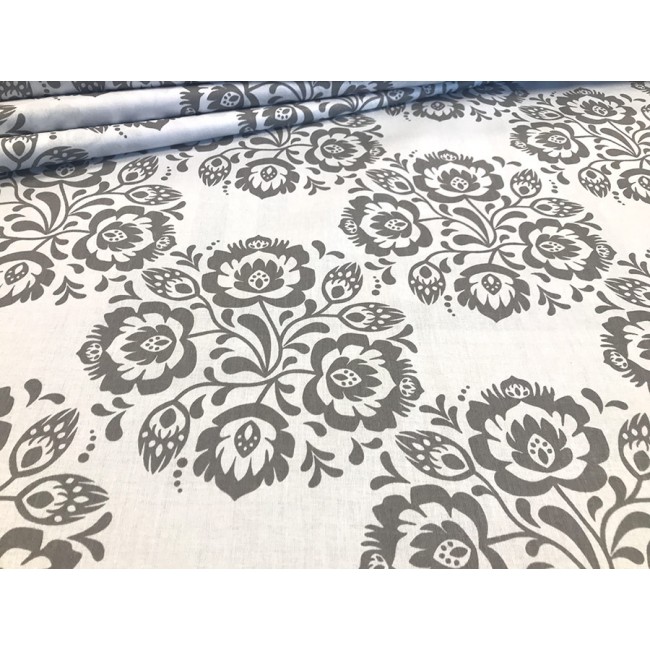 Tissu en coton - Motif Lowicz gris et blanc