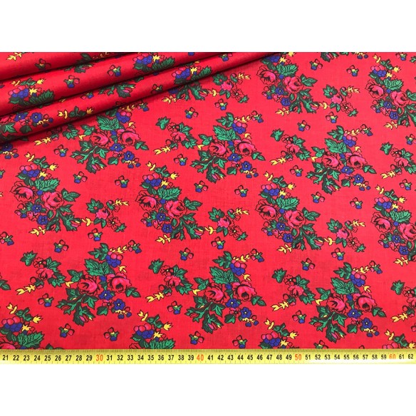 Tissu en coton - Fleurs des montagnards rouges