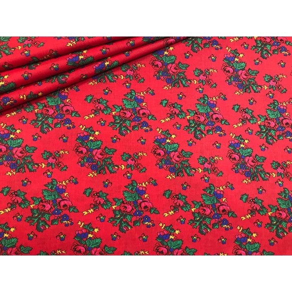 Tissu en coton - Fleurs des montagnards rouges