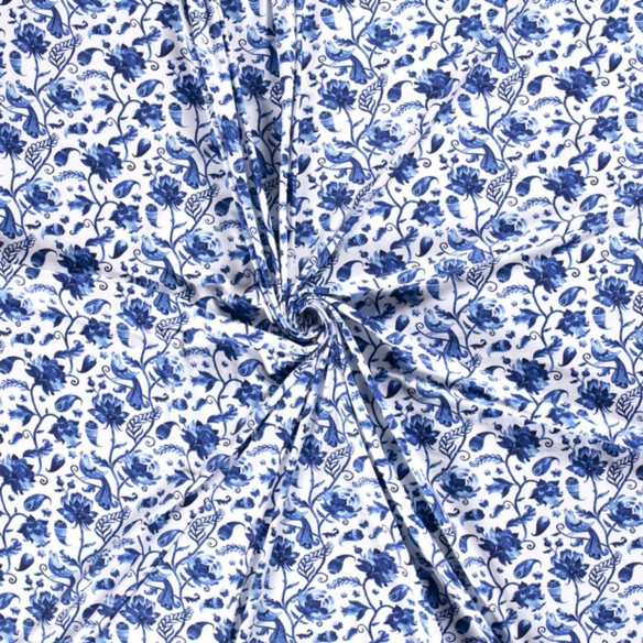 Single Jersey imprimé - Mini roses bleues fur blanc