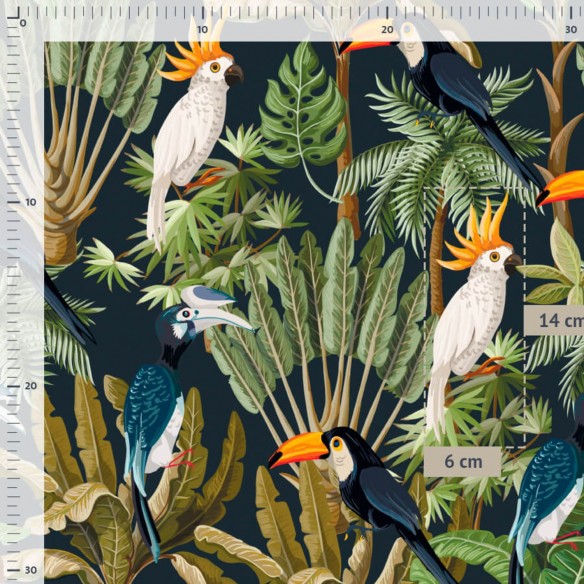 Tissu imperméable Oxford PRIME - Perroquets et toucans