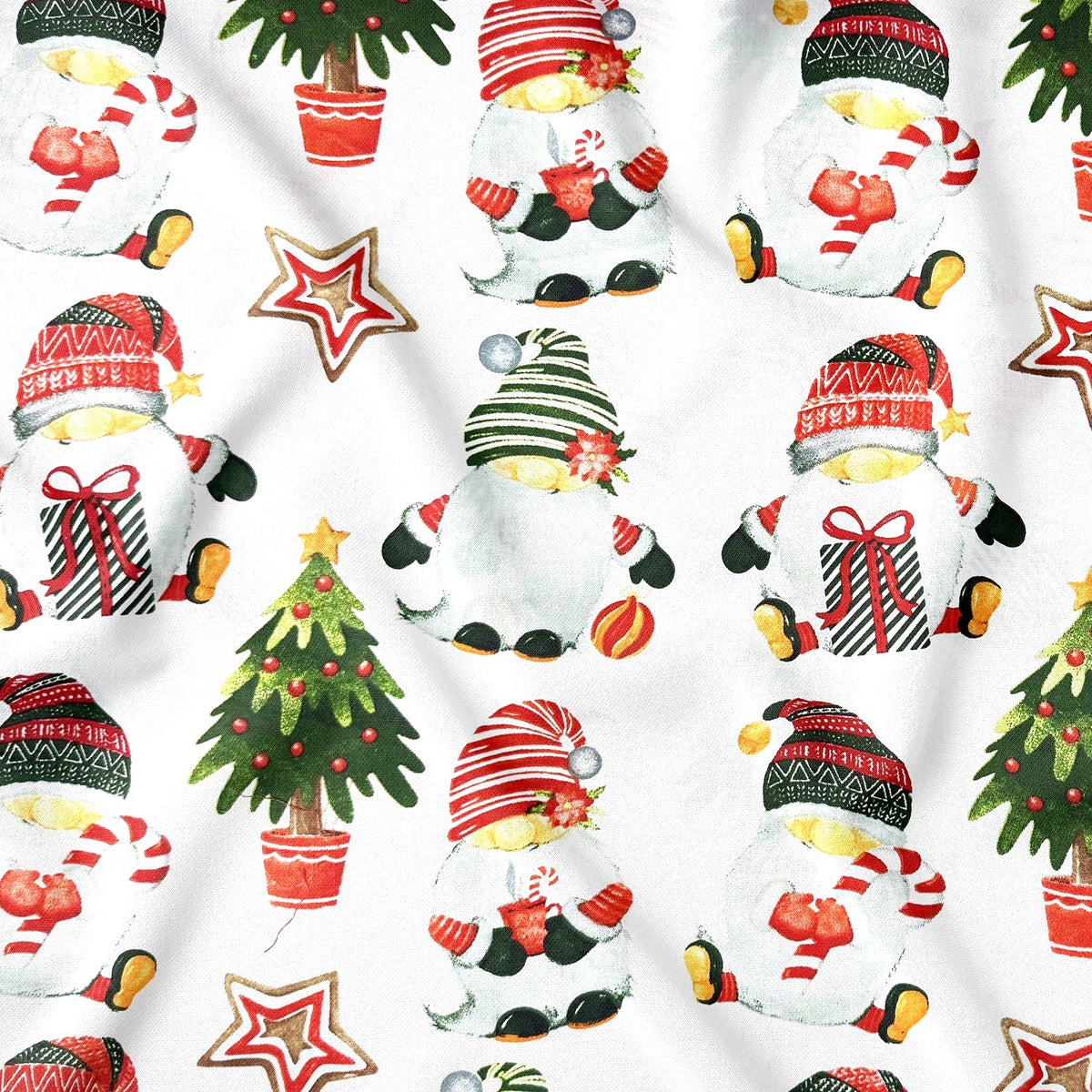 Tissu en coton - lutins de Noël et sapins II