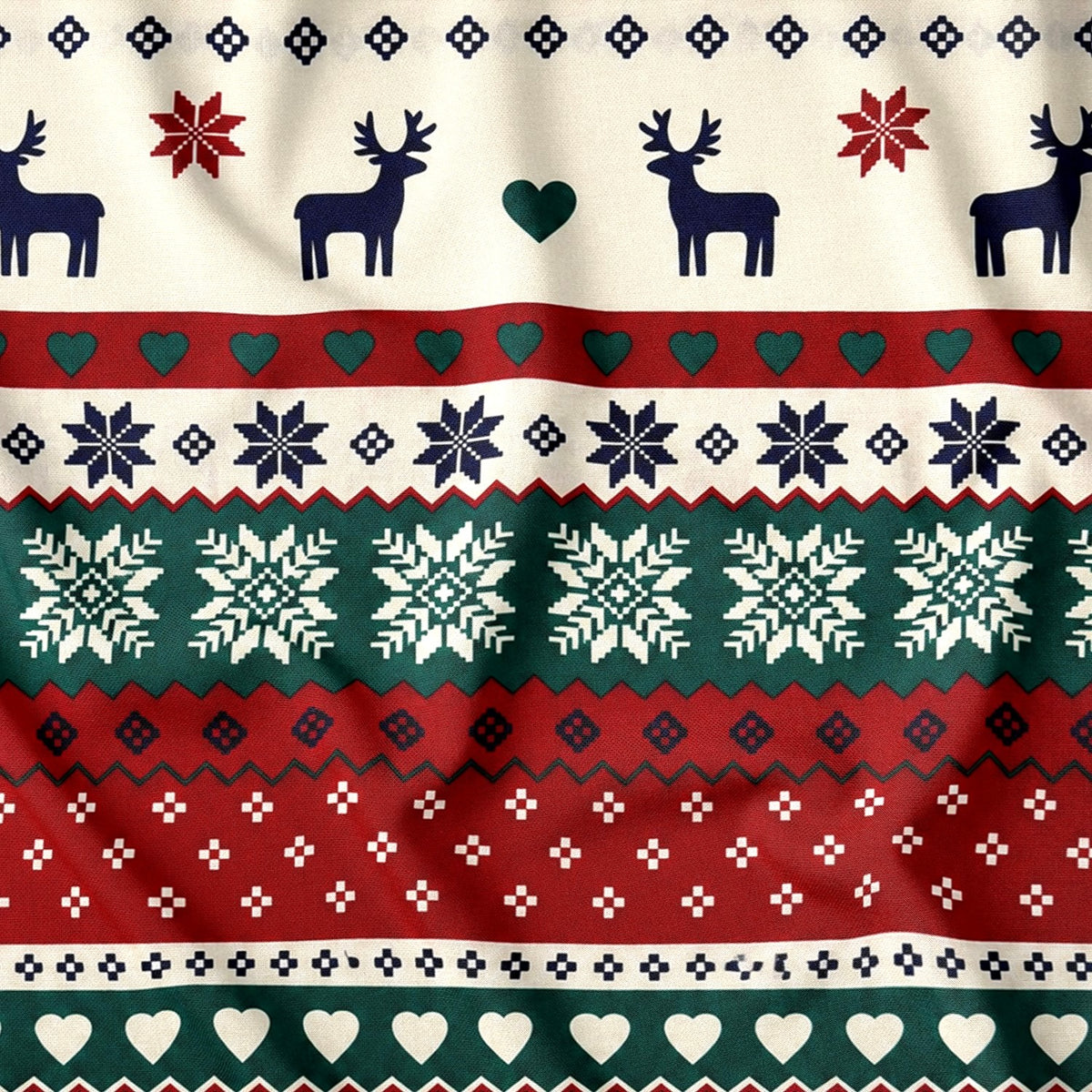 Tissu en coton - Rennes scandinaves de Noël vert