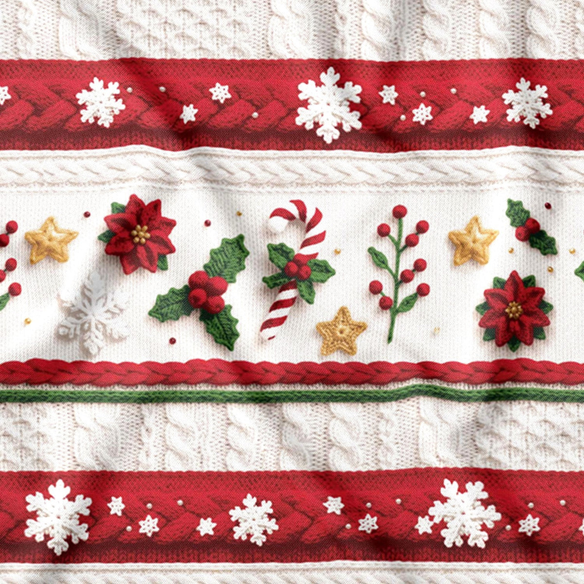 Tissu en coton - lutins de Noël et sapins II