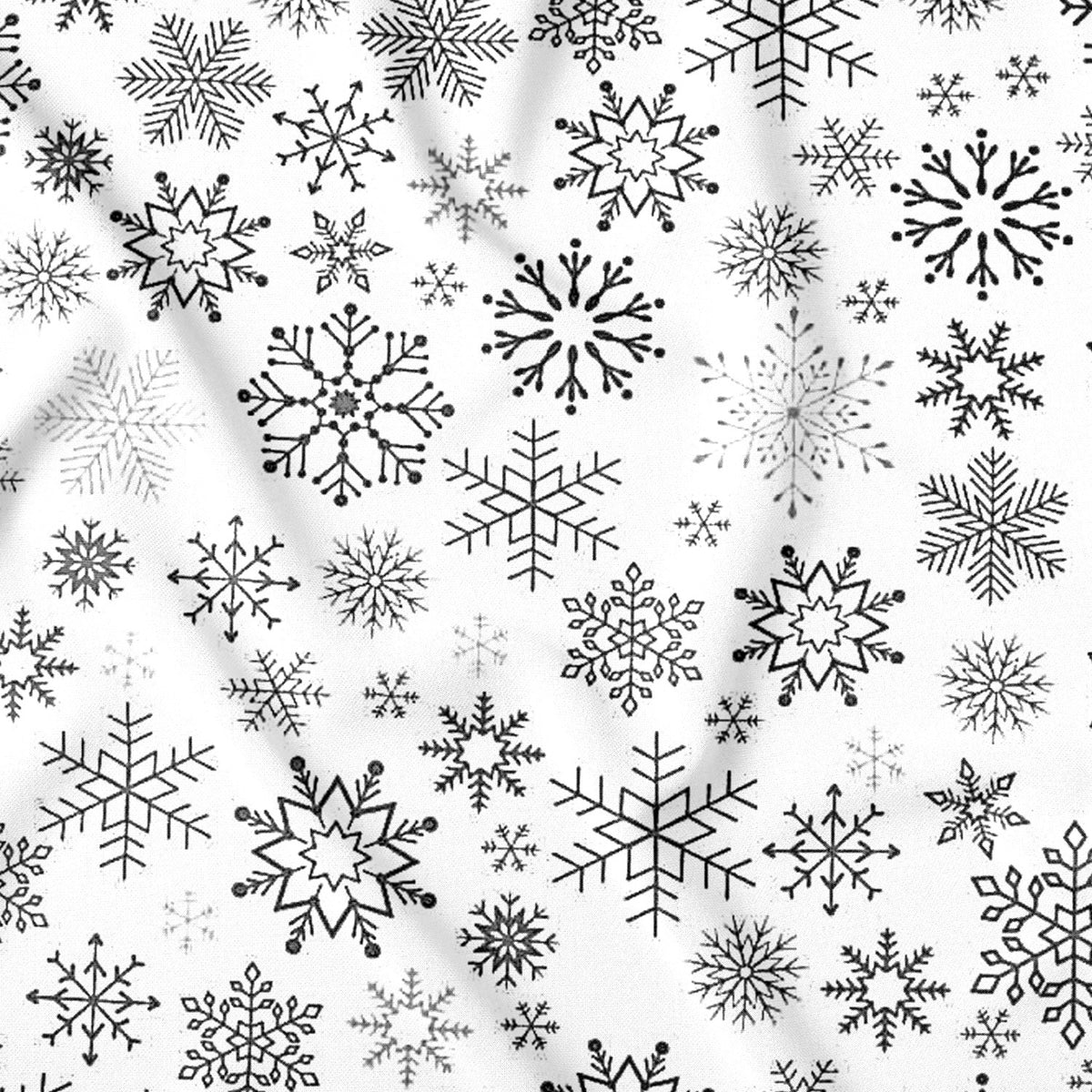 Tissu en coton - Flocons de neige anthracite sur fond blanc