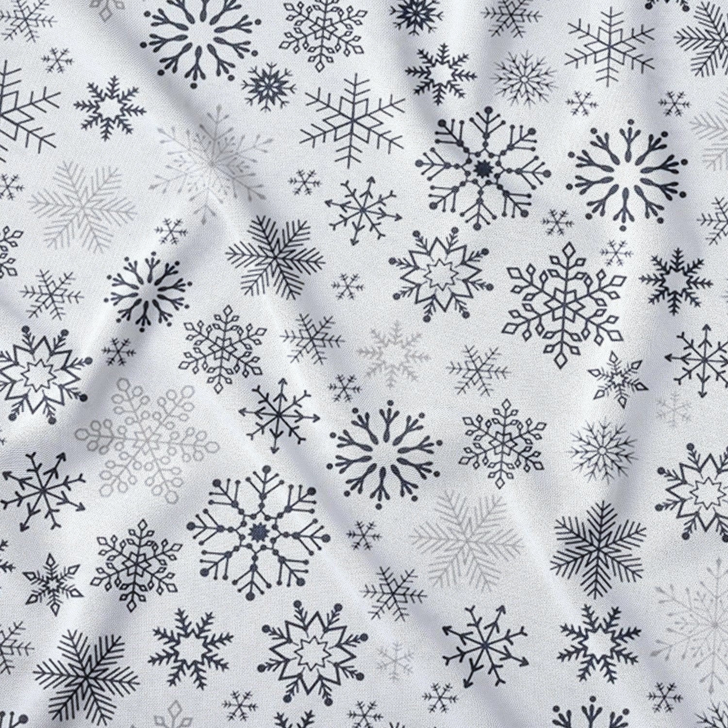 Tissu en coton - Flocons de neige anthracite sur fond blanc