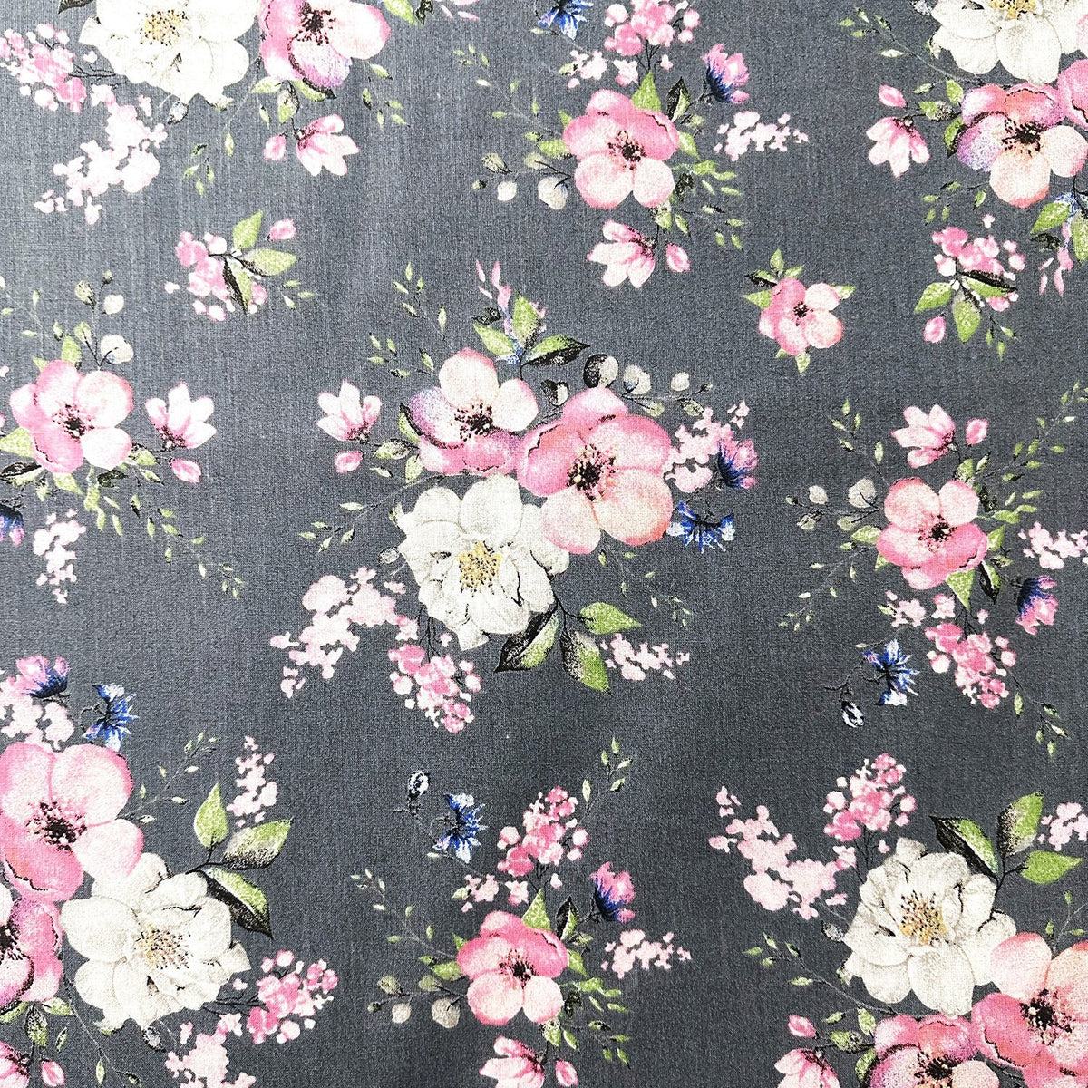 Cotton Fabric - Apple Tree Blossoms Graphite