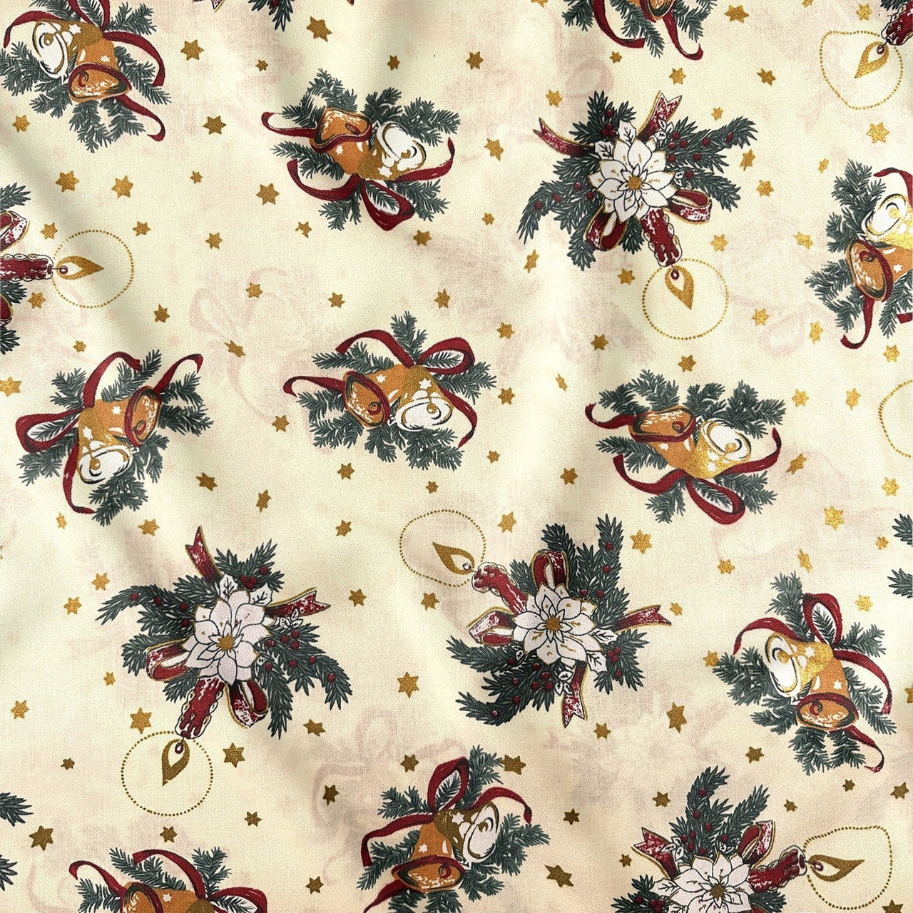 Cotton Fabric - Bells and Candles, Ecru