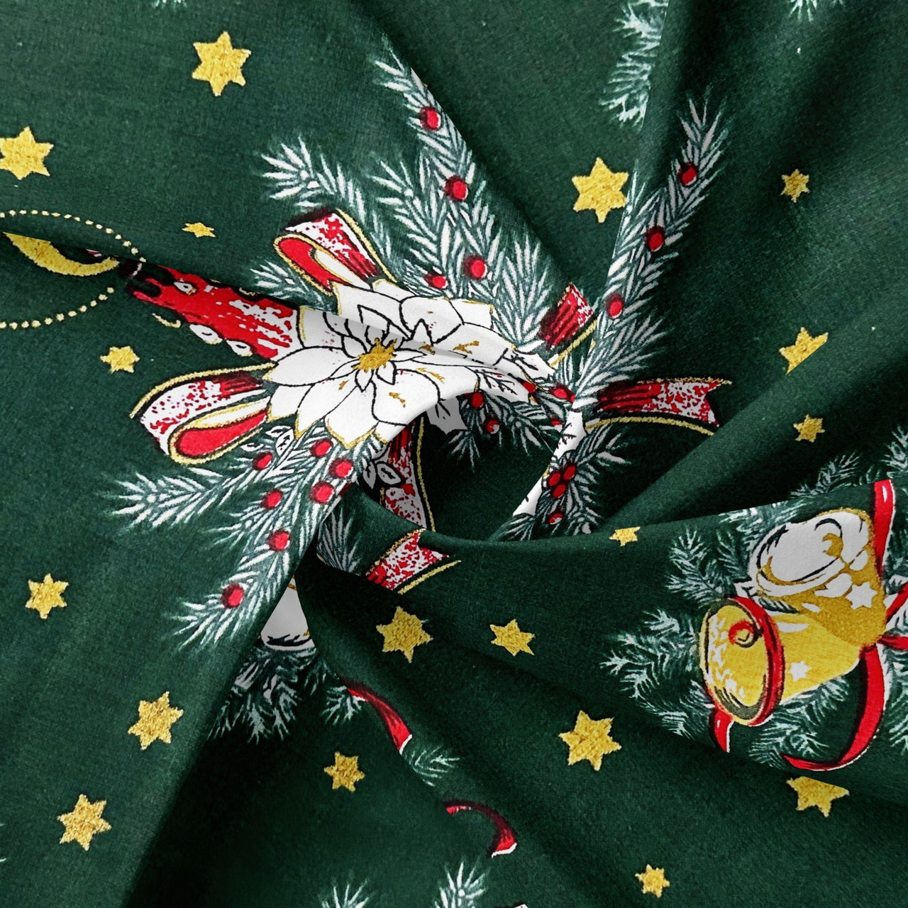 Cotton Fabric - Bells and Stars on Green