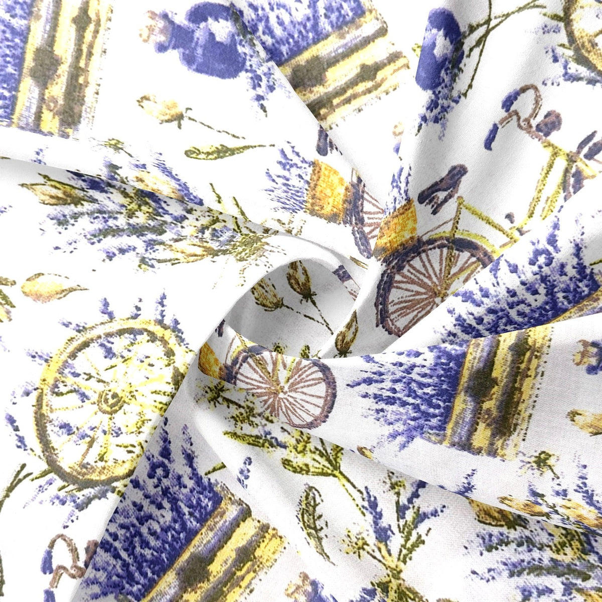 Cotton Fabric - Bicycle and lavender
