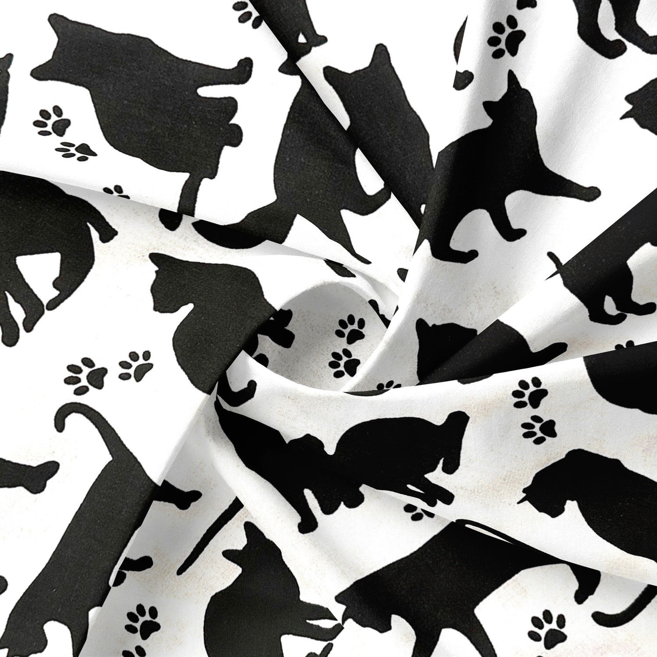 Cotton Fabric - Big Black Cats on White