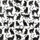 Tissu en coton - Grands chats noirs sur fond blanc
