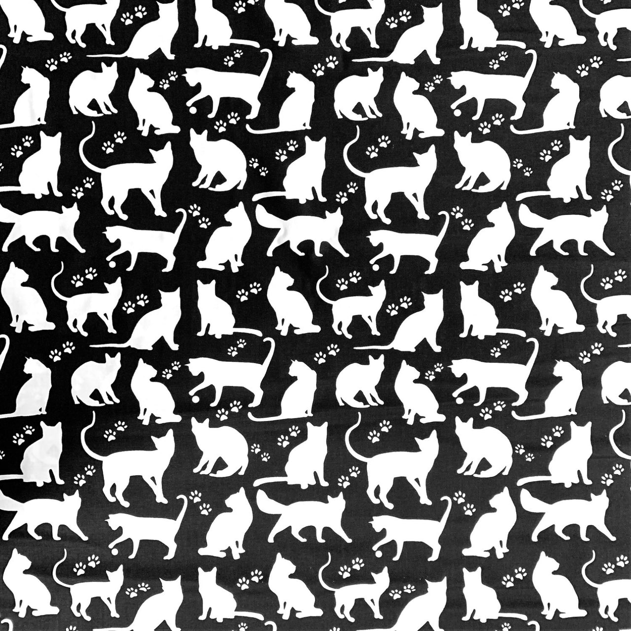 Cotton Fabric - Big White Cats on Black