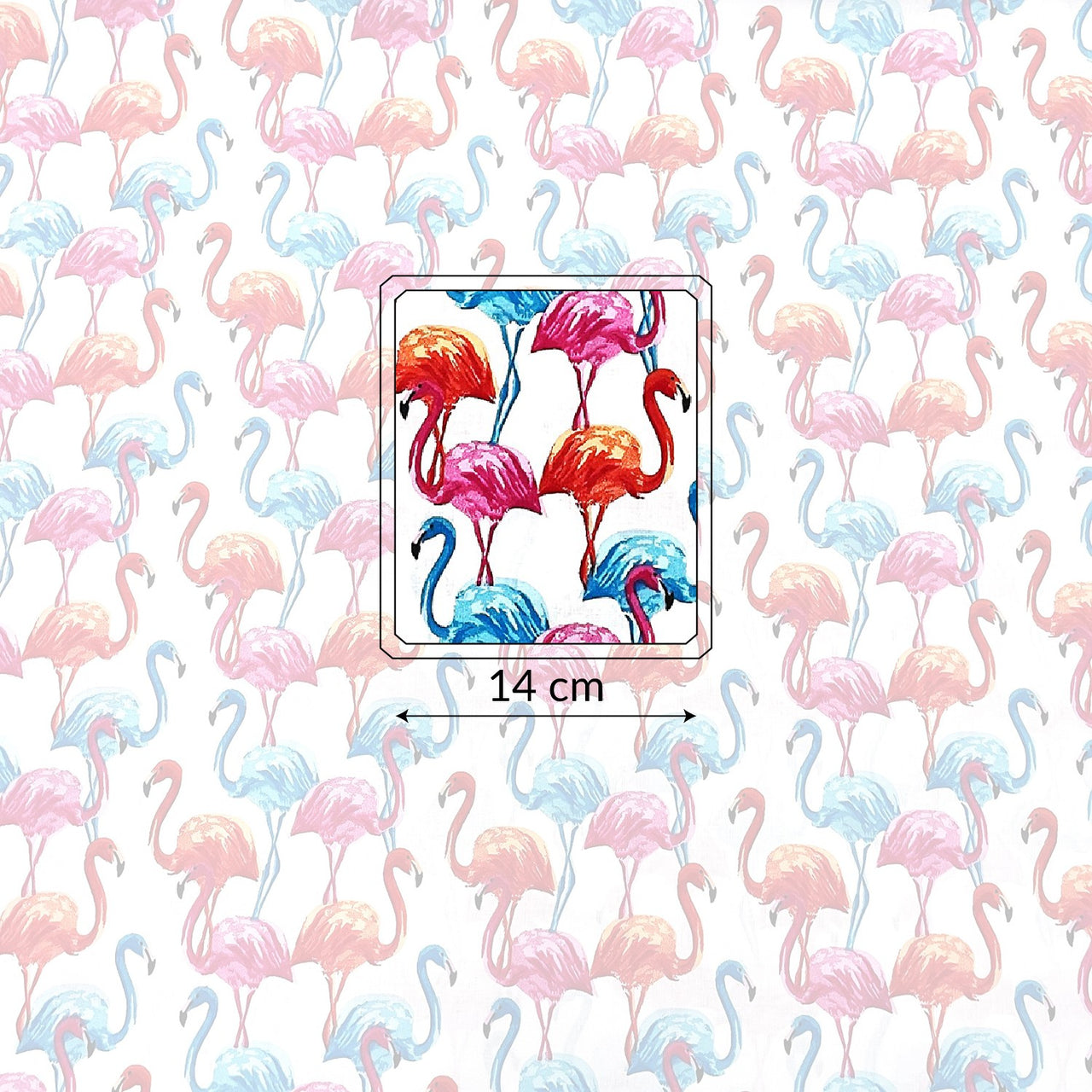 Cotton Fabric - Blue Pink and Salmon Flamingos