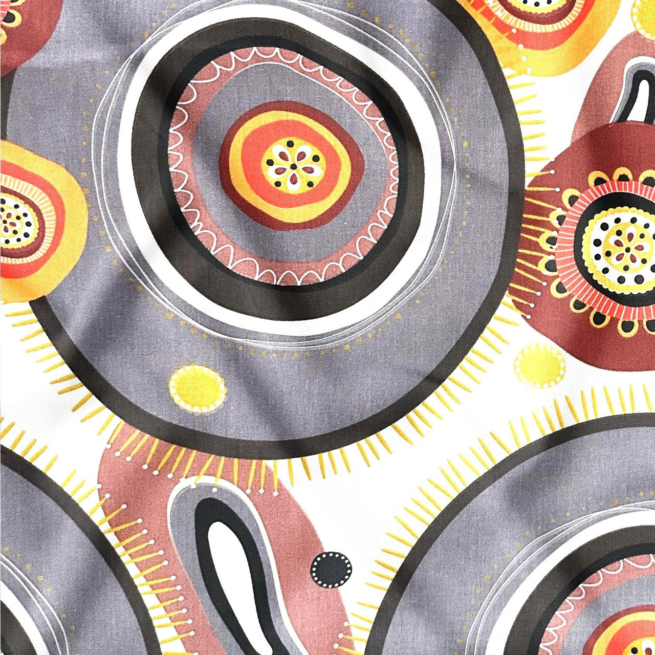 Cotton Fabric - Brown BOHO orange and gray