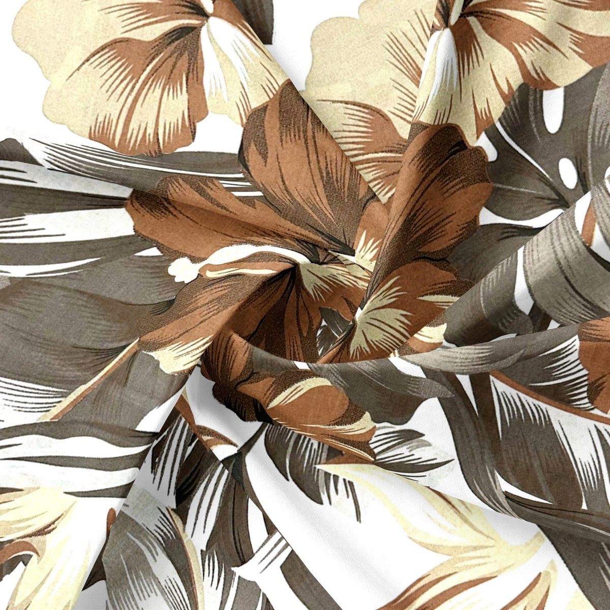 Cotton Fabric - Brown Monstera on White