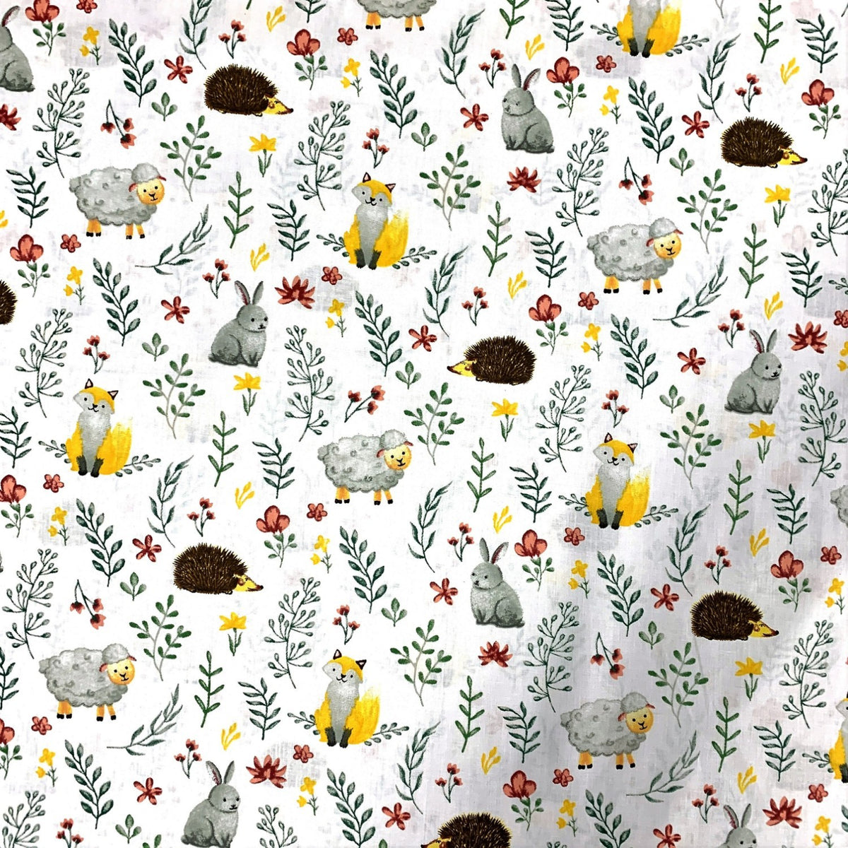 Cotton Fabric - Bunnies Hedgehogs and Sheep