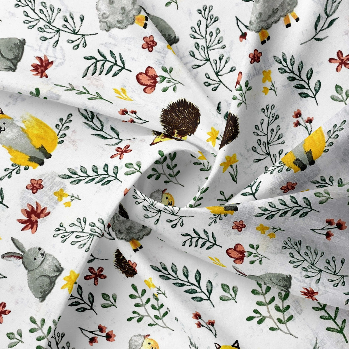 Cotton Fabric - Bunnies Hedgehogs and Sheep