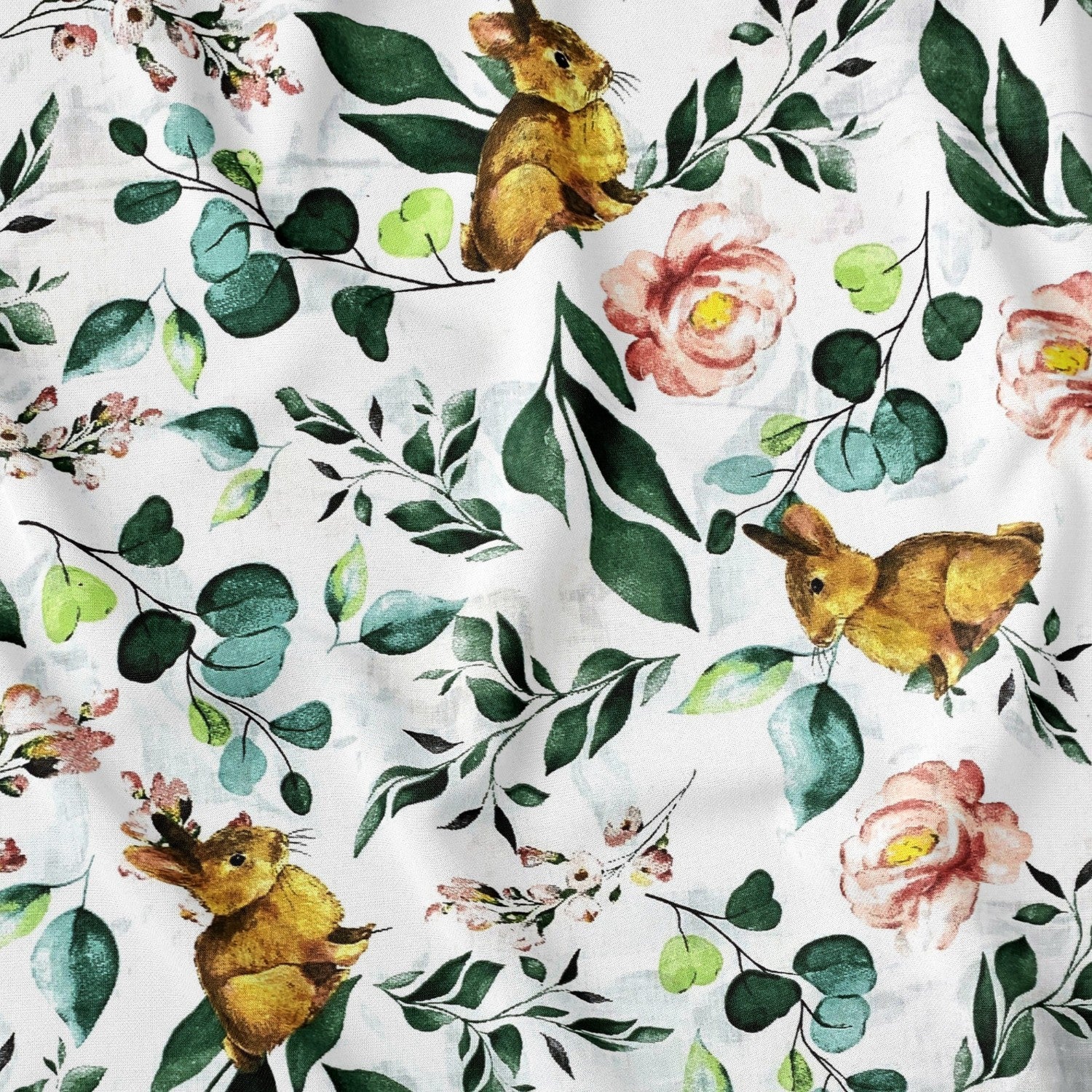Cotton Fabric - Bunnies and Roses