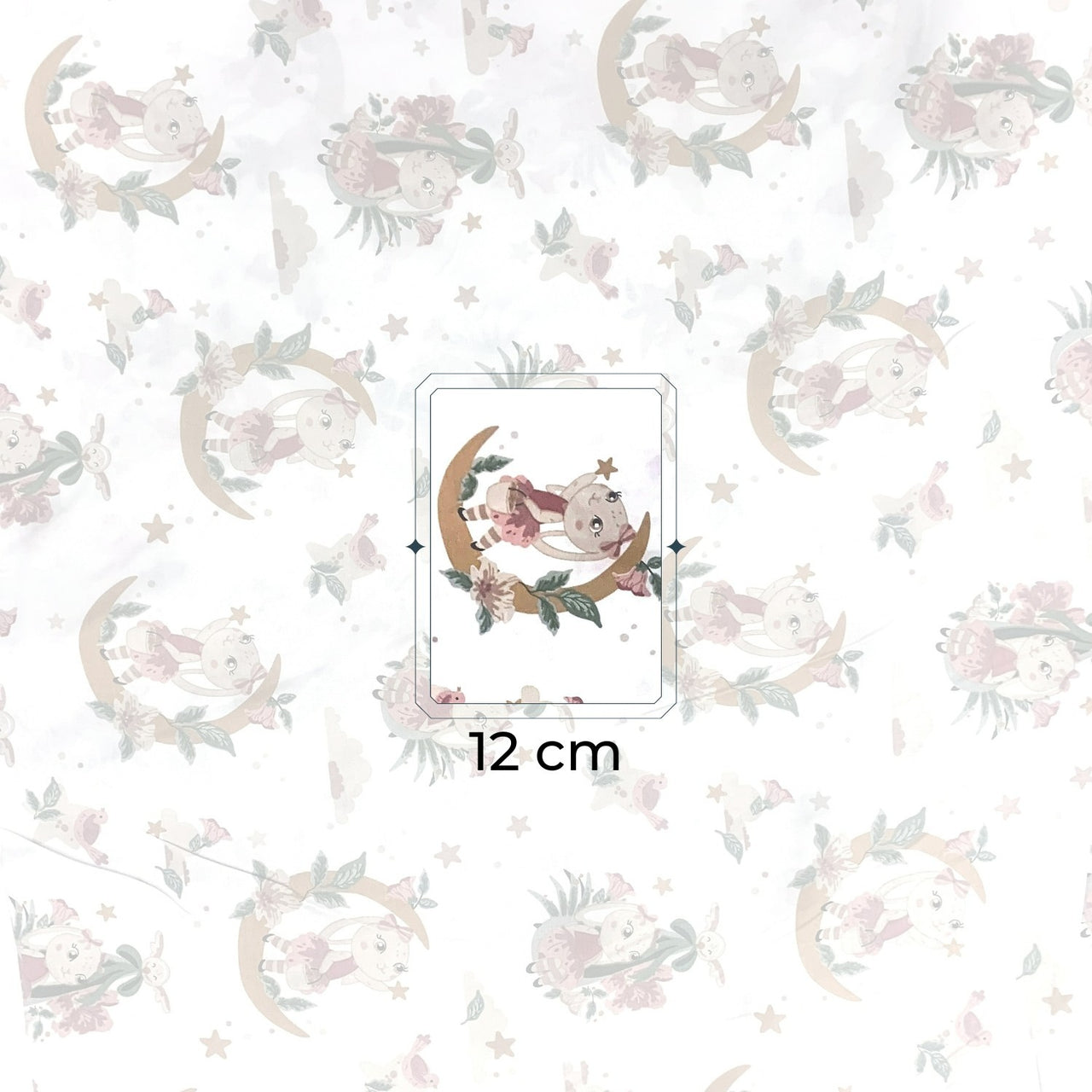 Cotton Fabric - Bunnies and moons, Brown