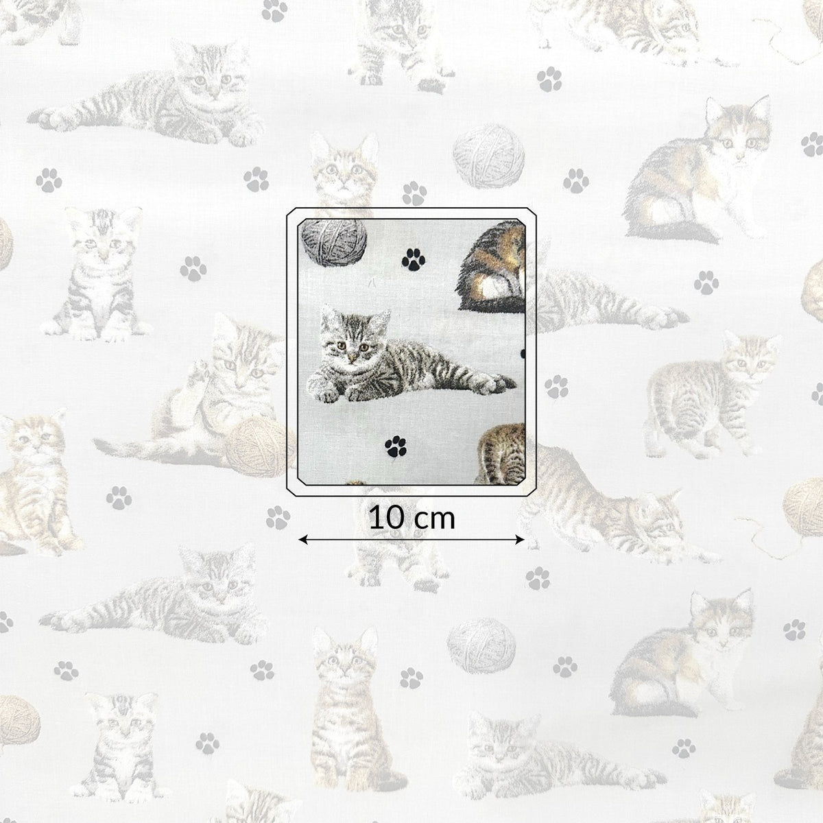Cotton Fabric - Cats Paws and Yarn on Light Gray