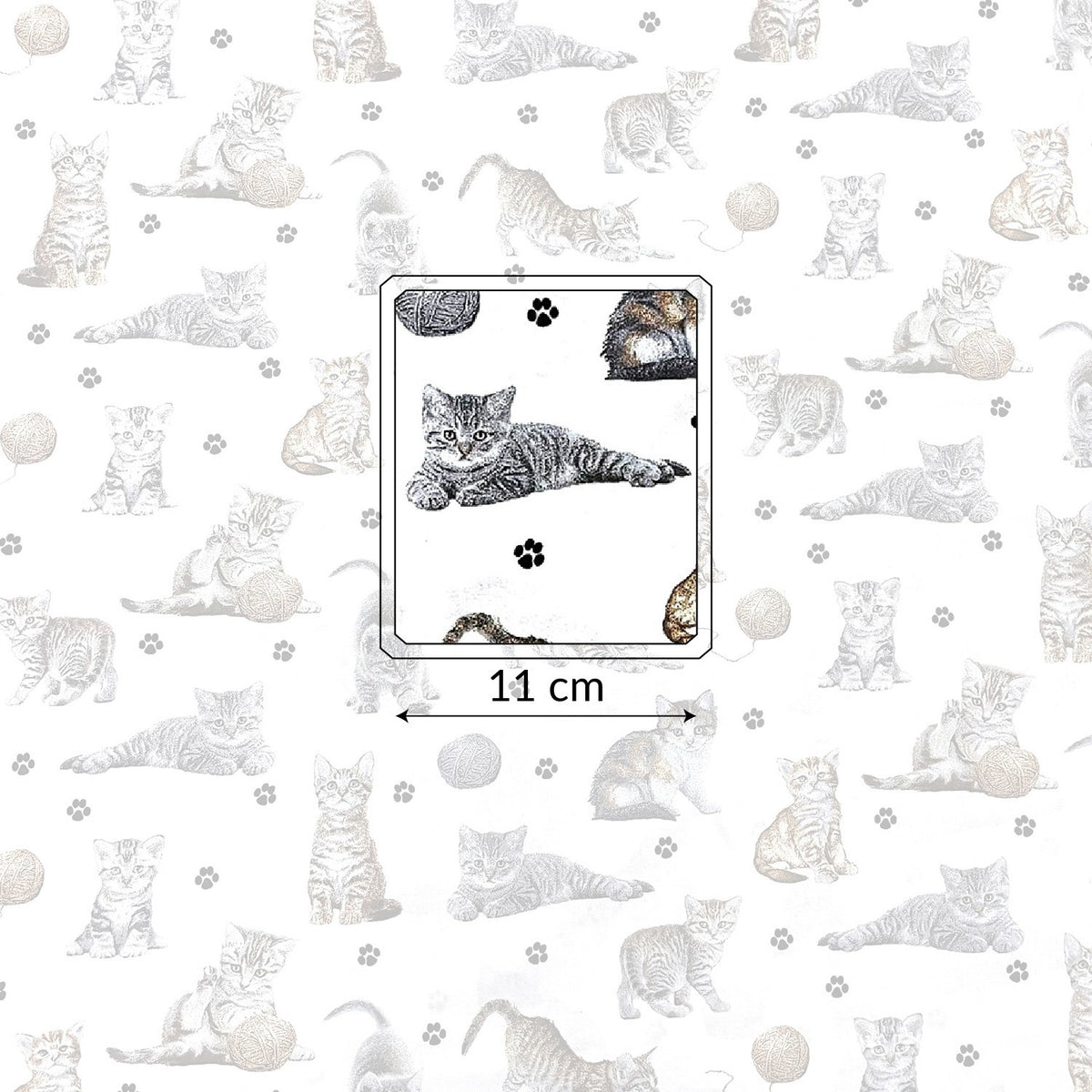 Cotton Fabric - Cats Paws and Yarn on White
