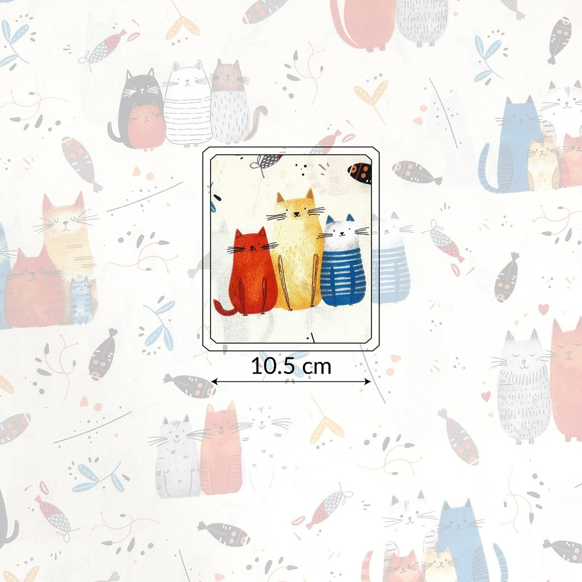 Cotton Fabric - Cats and Fish on Ecru