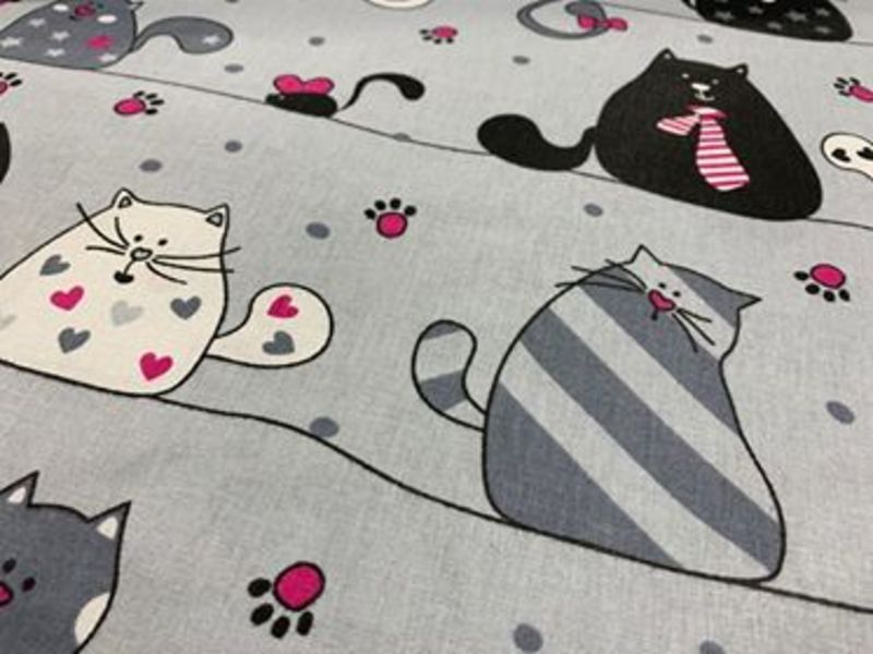 Cotton Fabric - Cats on a Line Amaranth