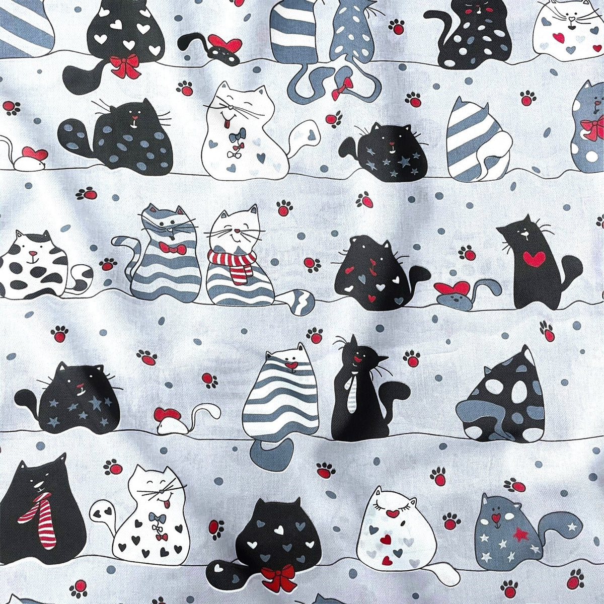 Cotton Fabric - Cats on a Line Grey
