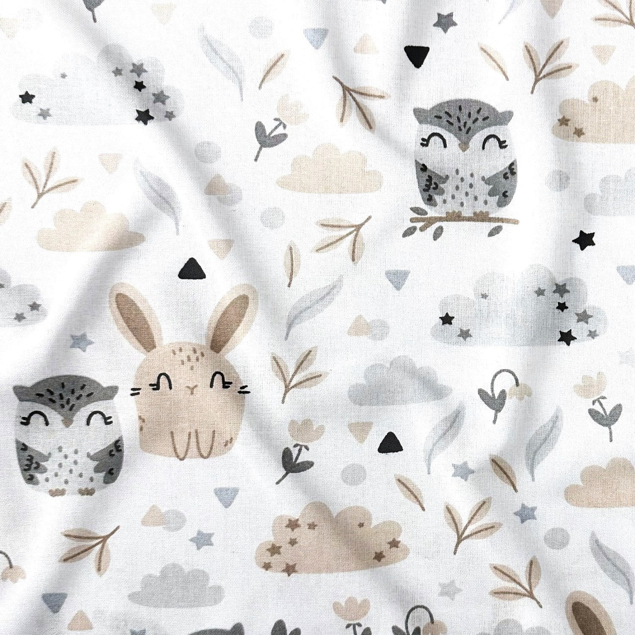 Cotton Fabric - Children Owls and Bunnies