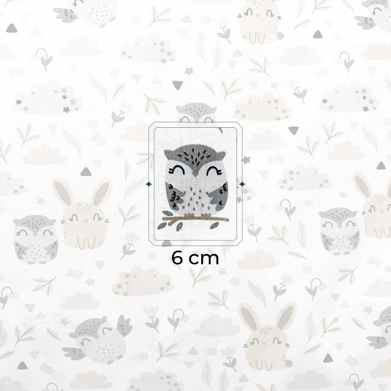 Cotton Fabric - Children Owls and Bunnies