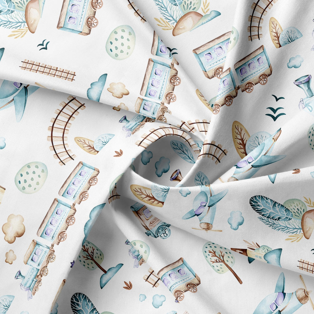Cotton Fabric - Choo-choos Planes and Houses