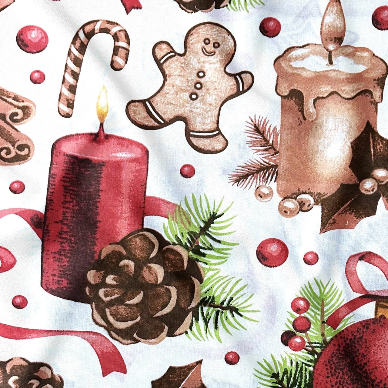 Cotton Fabric - Christmas Decor, White