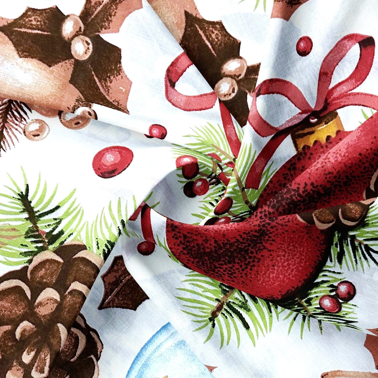 Cotton Fabric - Christmas Decor, White