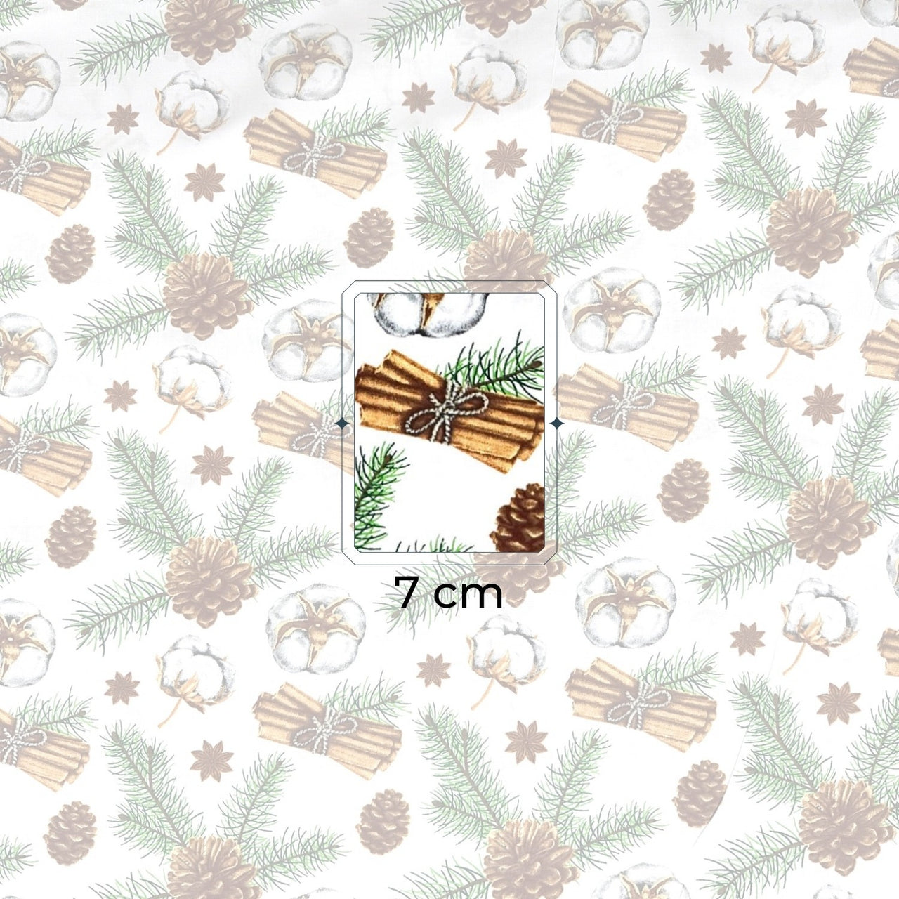 Cotton Fabric - Christmas Decorations, white